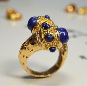 Lapis Lazuli Byzantine Gold Plated Filigree Bypass Ring